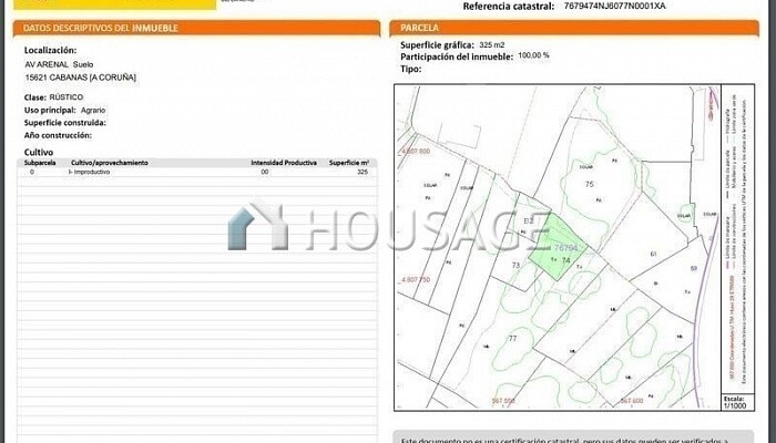 325m2 urban Land Residential for 2.000€ located on cabañas street (Cabanas)